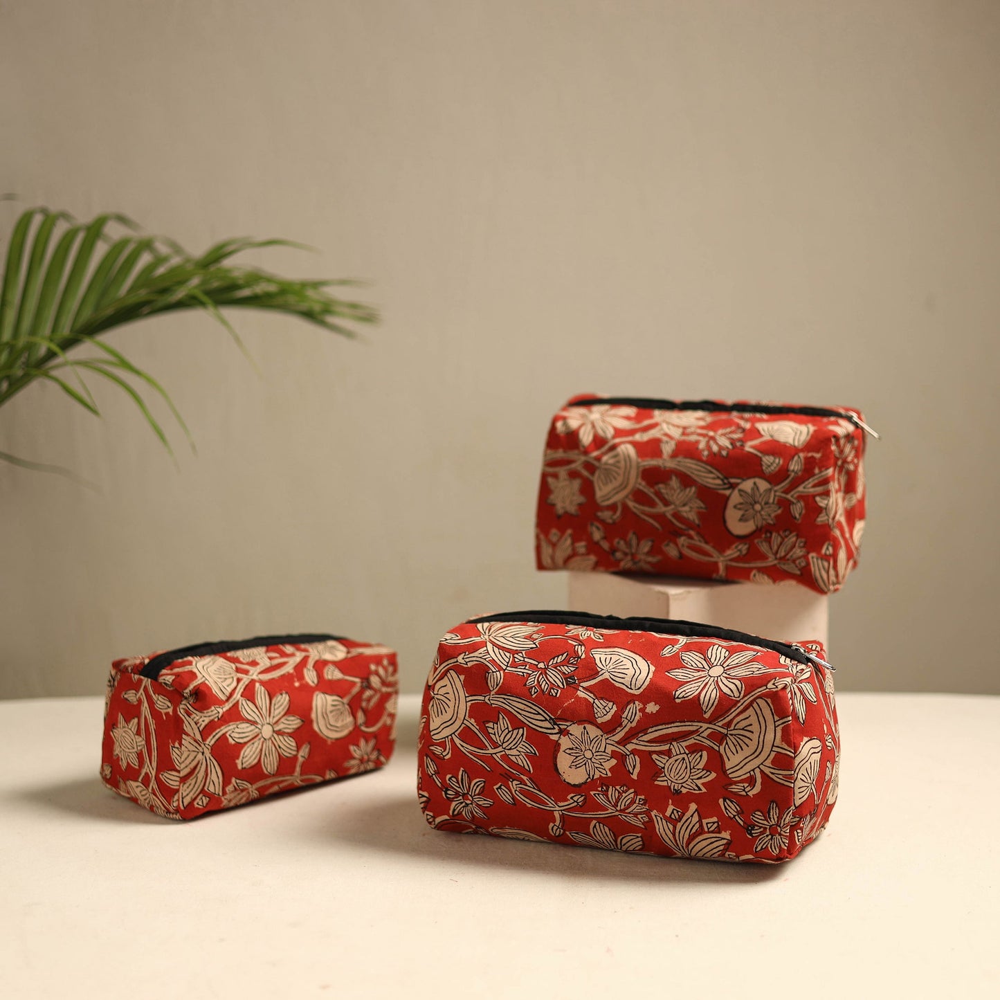  Red Multipurpose Handmade Toiletry Bags (Set of 3)