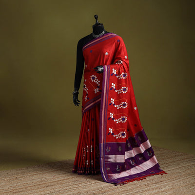 Nath work silk cotton khun saree 06 - handcrafted