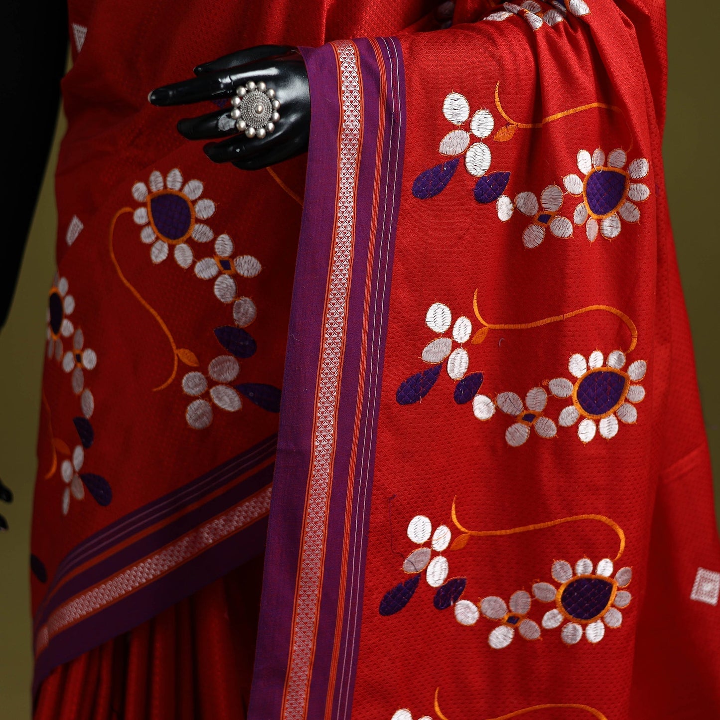 Nath work silk cotton khun saree 06 - handcrafted