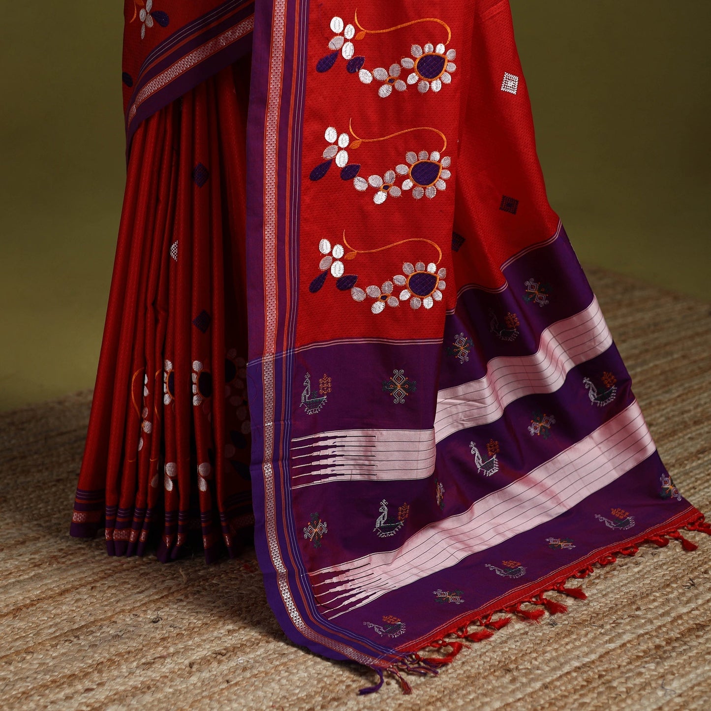 Nath work silk cotton khun saree 06 - handcrafted