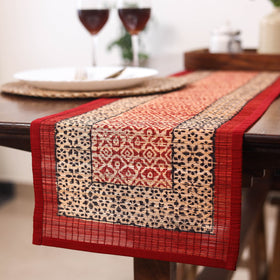 Red Natural Bamboo Bagh Block Printed Dining Table Runner