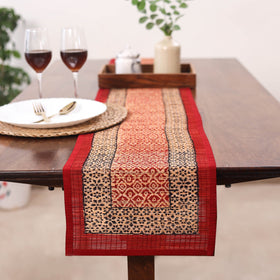 Red Natural Bamboo Bagh Block Printed Dining Table Runner