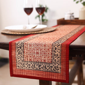 Red Natural Bamboo Bagh Block Printed Dining Table Runner