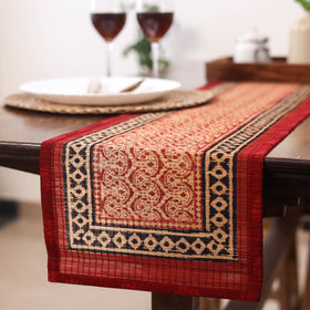 Red Natural Bamboo Bagh Block Printed Dining Table Runner