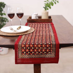 Red Natural Bamboo Bagh Block Printed Dining Table Runner