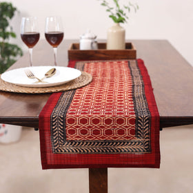 Red Natural Bamboo Bagh Block Printed Dining Table Runner