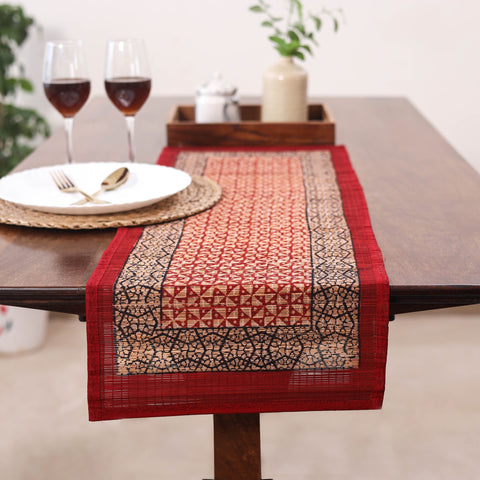Red Natural Bamboo Bagh Block Printed Dining Table Runner