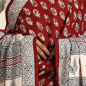  Red Natural Dye Mul Cotton Bagh Print Dupatta