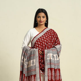  Red Natural Dye Mul Cotton Bagh Print Dupatta