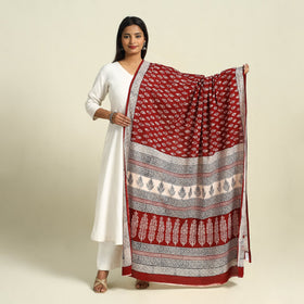  Red Natural Dye Mul Cotton Bagh Print Dupatta