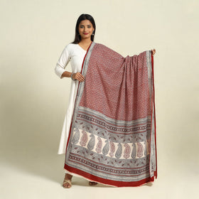  Red Natural Dye Mul Cotton Bagh Print Dupatta