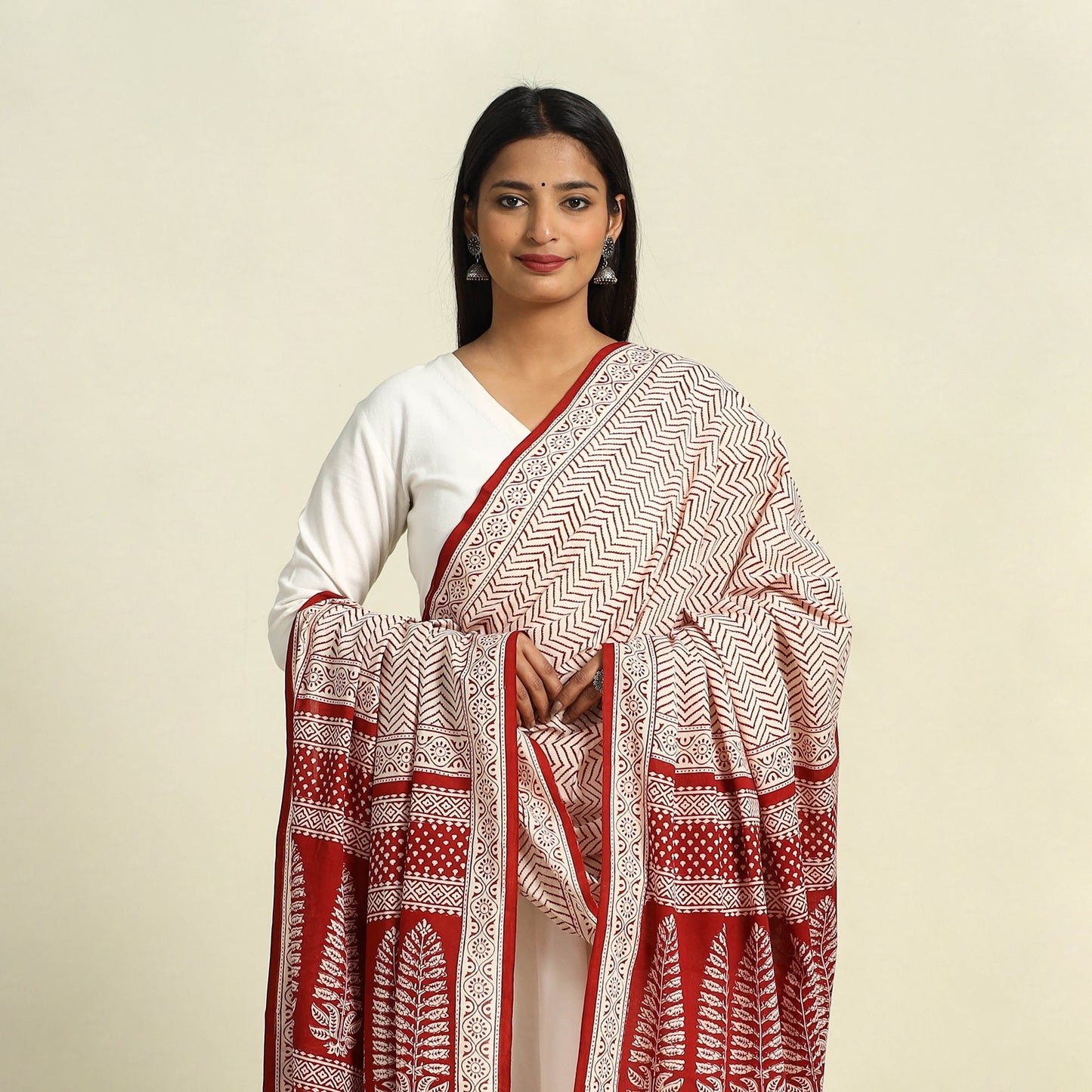 Buy Red Natural Dye Mul Cotton Bagh Print Dupatta