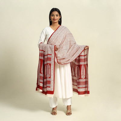 Buy Red Natural Dye Mul Cotton Bagh Print Dupatta