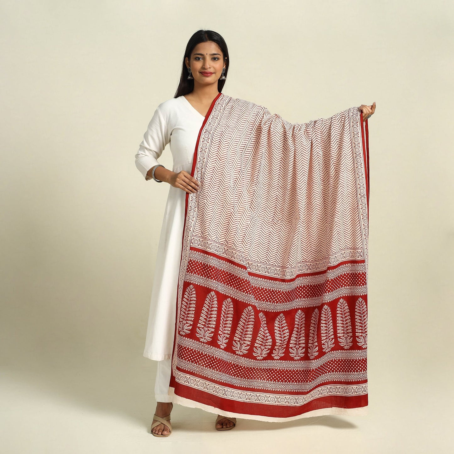 Buy Red Natural Dye Mul Cotton Bagh Print Dupatta