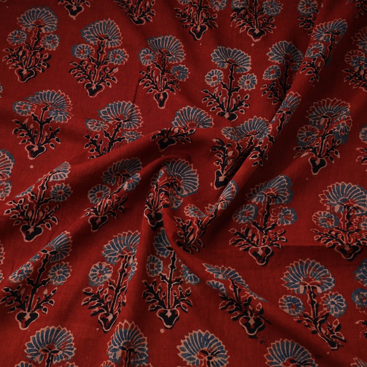 Red Natural Dyed 3 Kaam Block Print Cotton Ajrakh Fabric