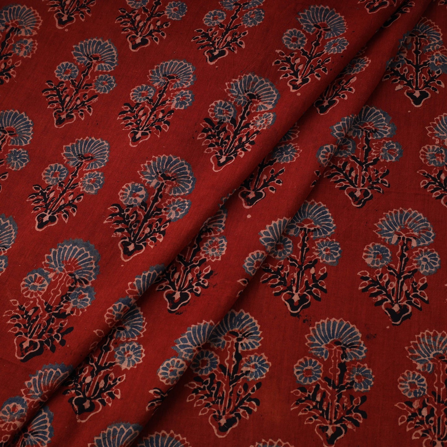 Red Natural Dyed 3 Kaam Block Print Cotton Ajrakh Fabric