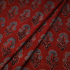 Red Natural Dyed 3 Kaam Block Print Cotton Ajrakh Fabric