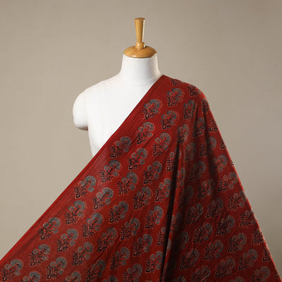 Red Natural Dyed 3 Kaam Block Print Cotton Ajrakh Fabric