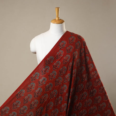 Red Natural Dyed 3 Kaam Block Print Cotton Ajrakh Fabric