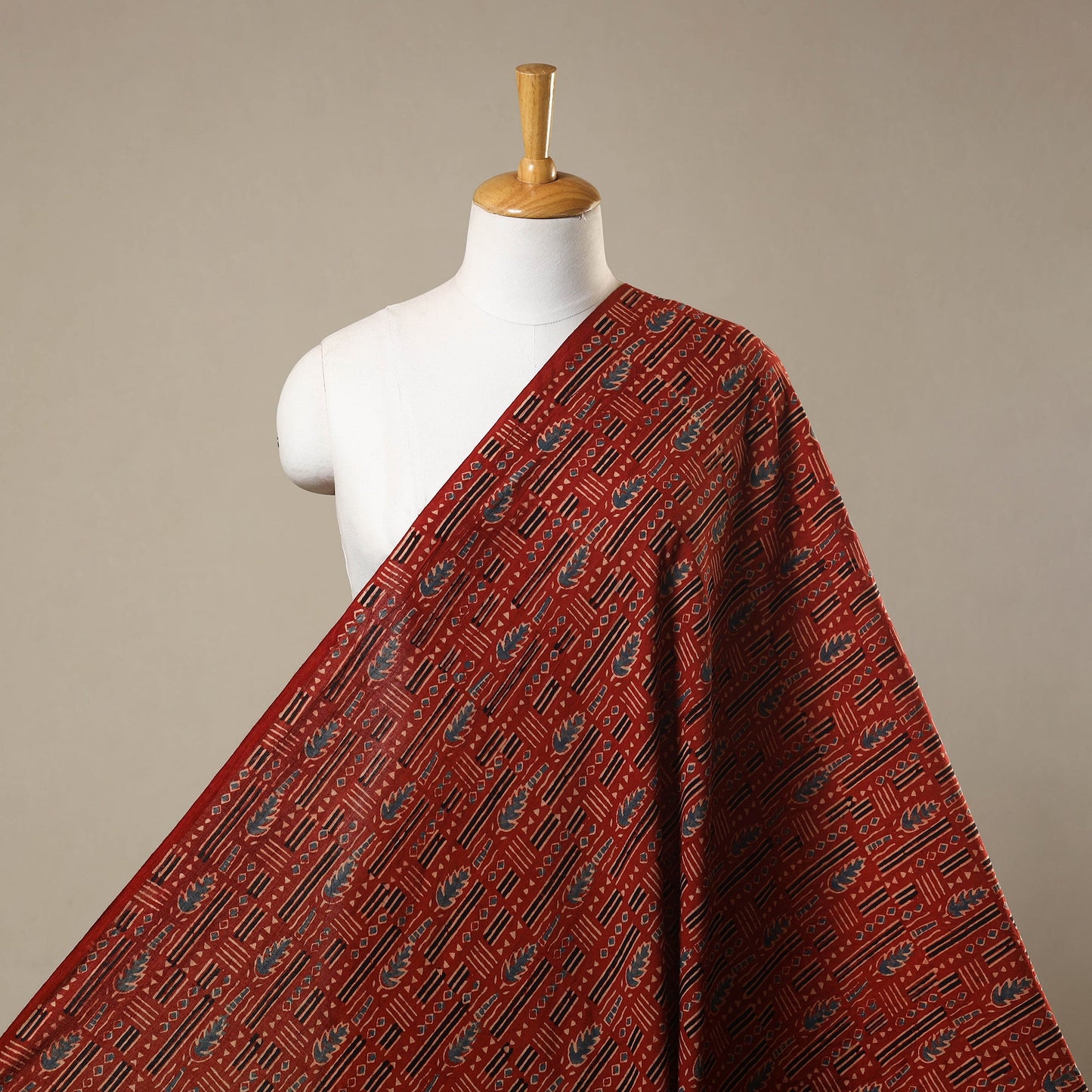 Red Natural Dyed 3 Kaam Block Print Cotton Ajrakh Fabric
