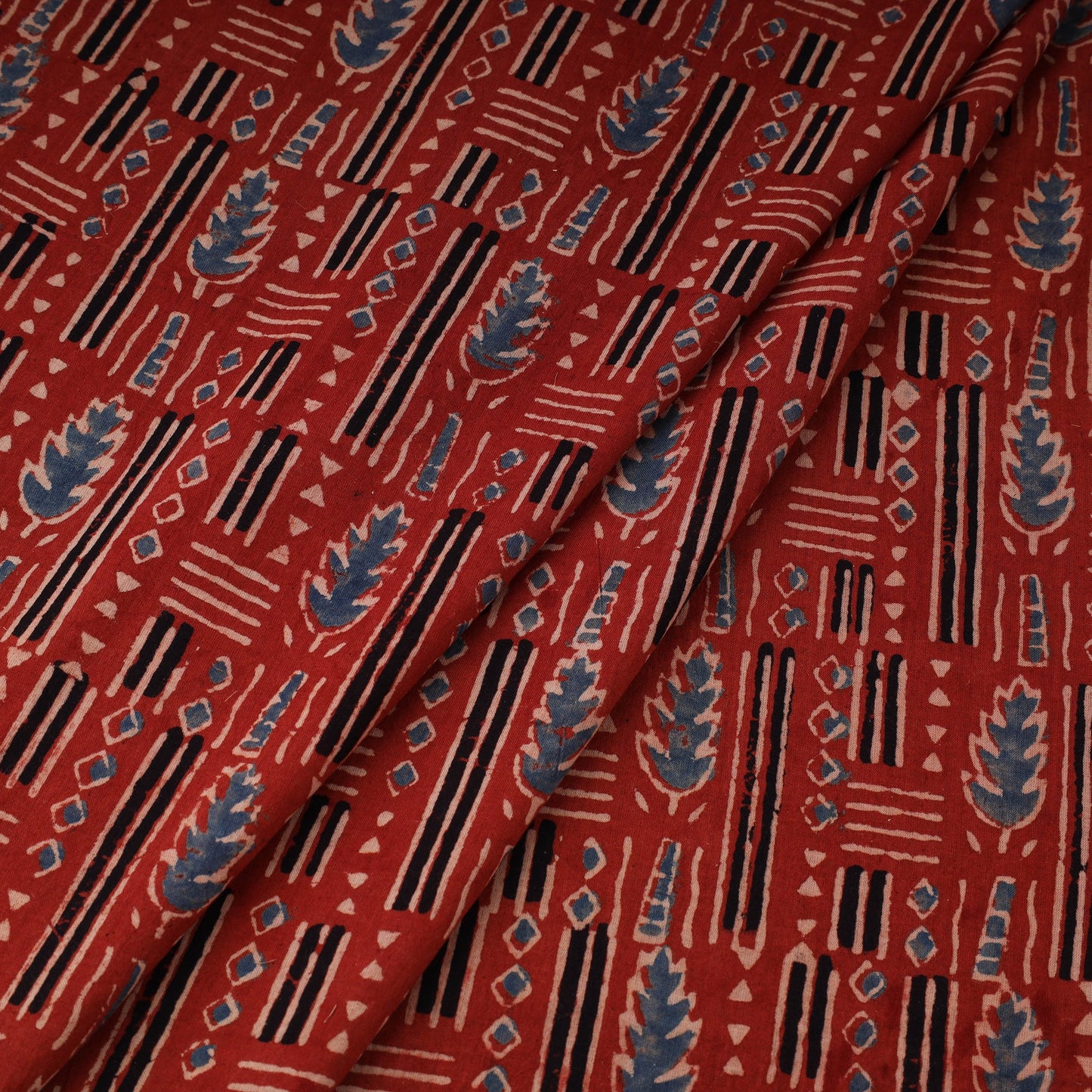 Red Natural Dyed 3 Kaam Block Print Cotton Ajrakh Fabric