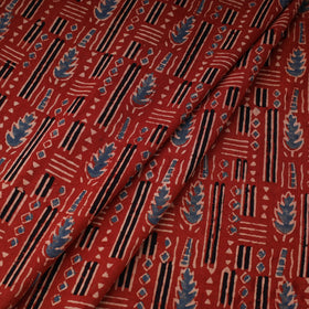 Red Natural Dyed 3 Kaam Block Print Cotton Ajrakh Fabric