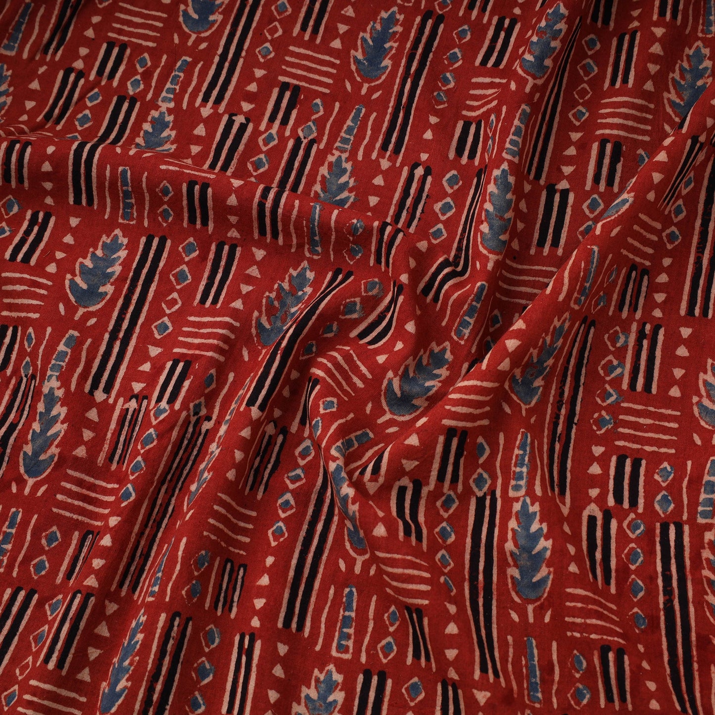 Red Natural Dyed 3 Kaam Block Print Cotton Ajrakh Fabric
