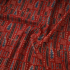 Red Natural Dyed 3 Kaam Block Print Cotton Ajrakh Fabric