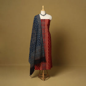Red - natural dyed 3pc unstitched dress material 01