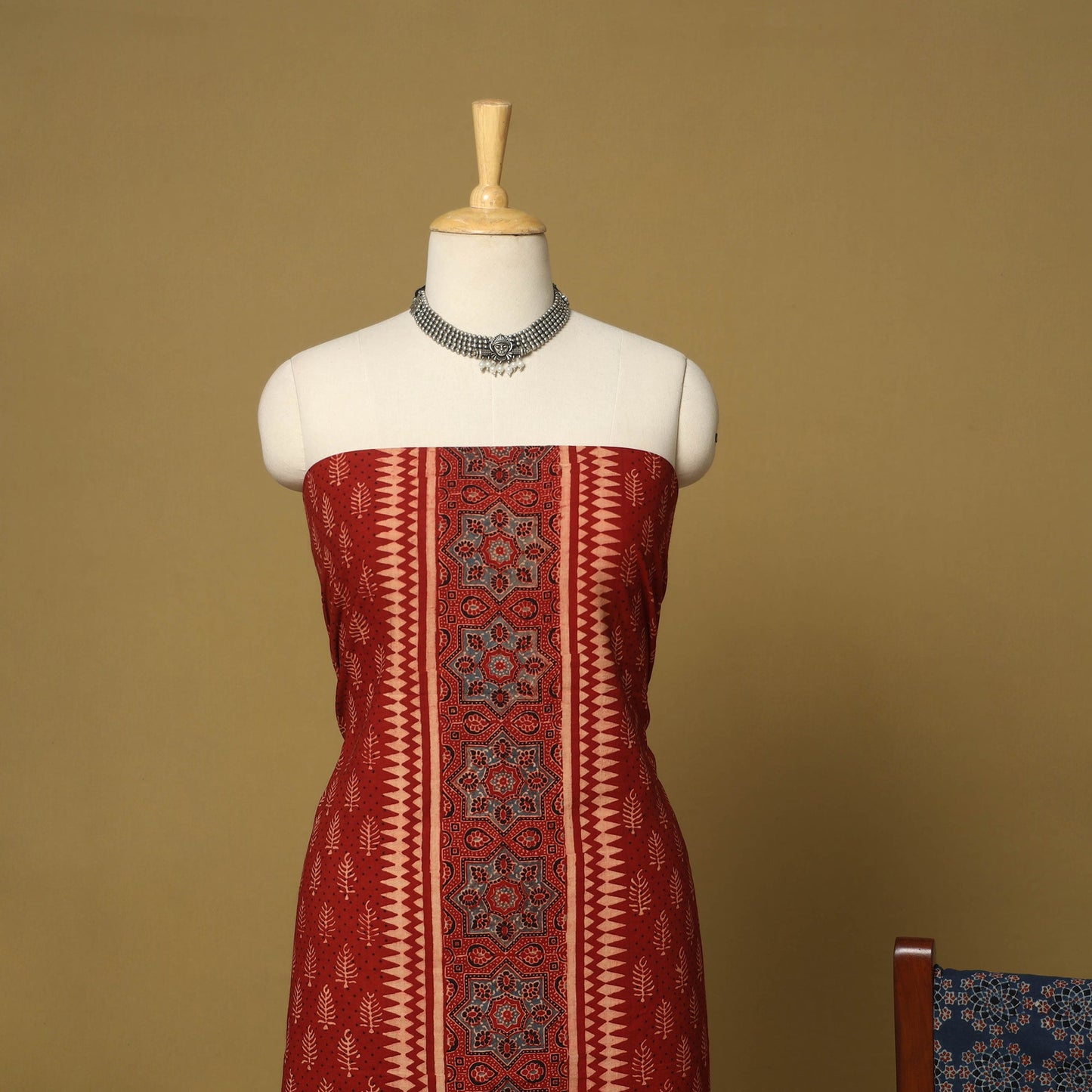 Red - natural dyed 3pc unstitched dress material 01