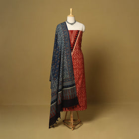 Red - natural dyed 3pc unstitched dress material 02