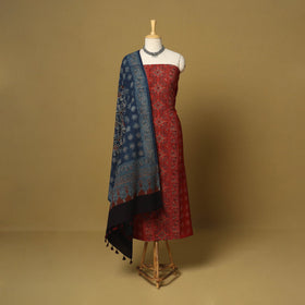 Red - natural dyed 3pc unstitched dress material 03