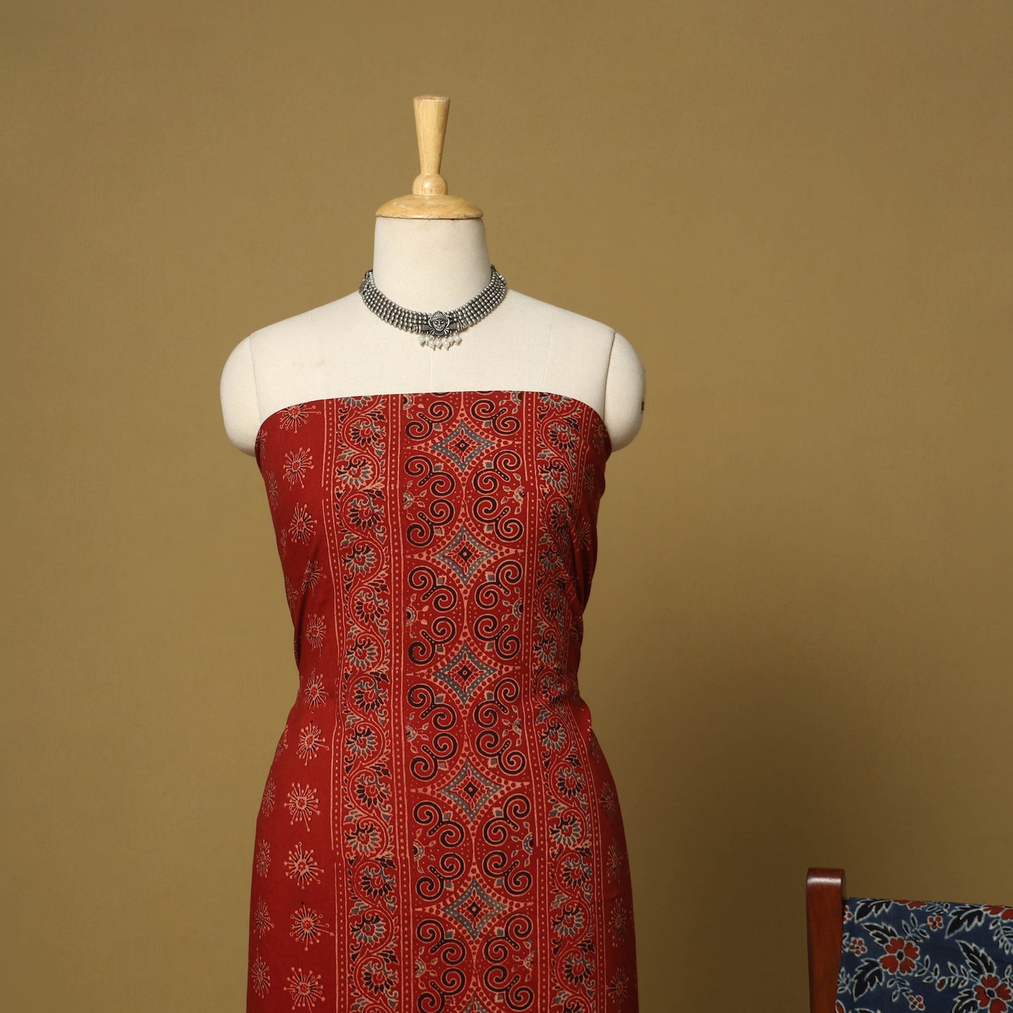 Red - natural dyed 3pc unstitched dress material 03