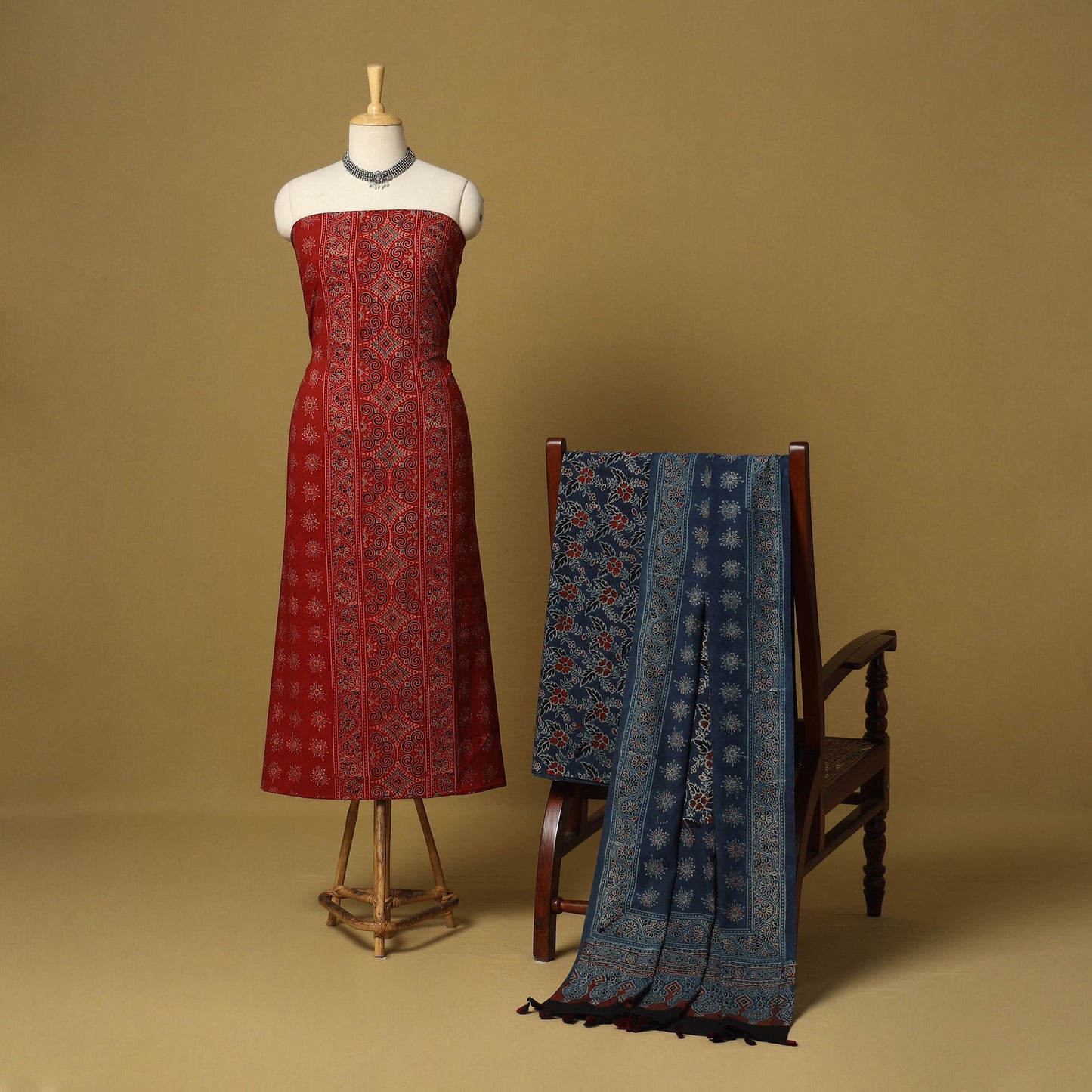 Red - natural dyed 3pc unstitched dress material 03