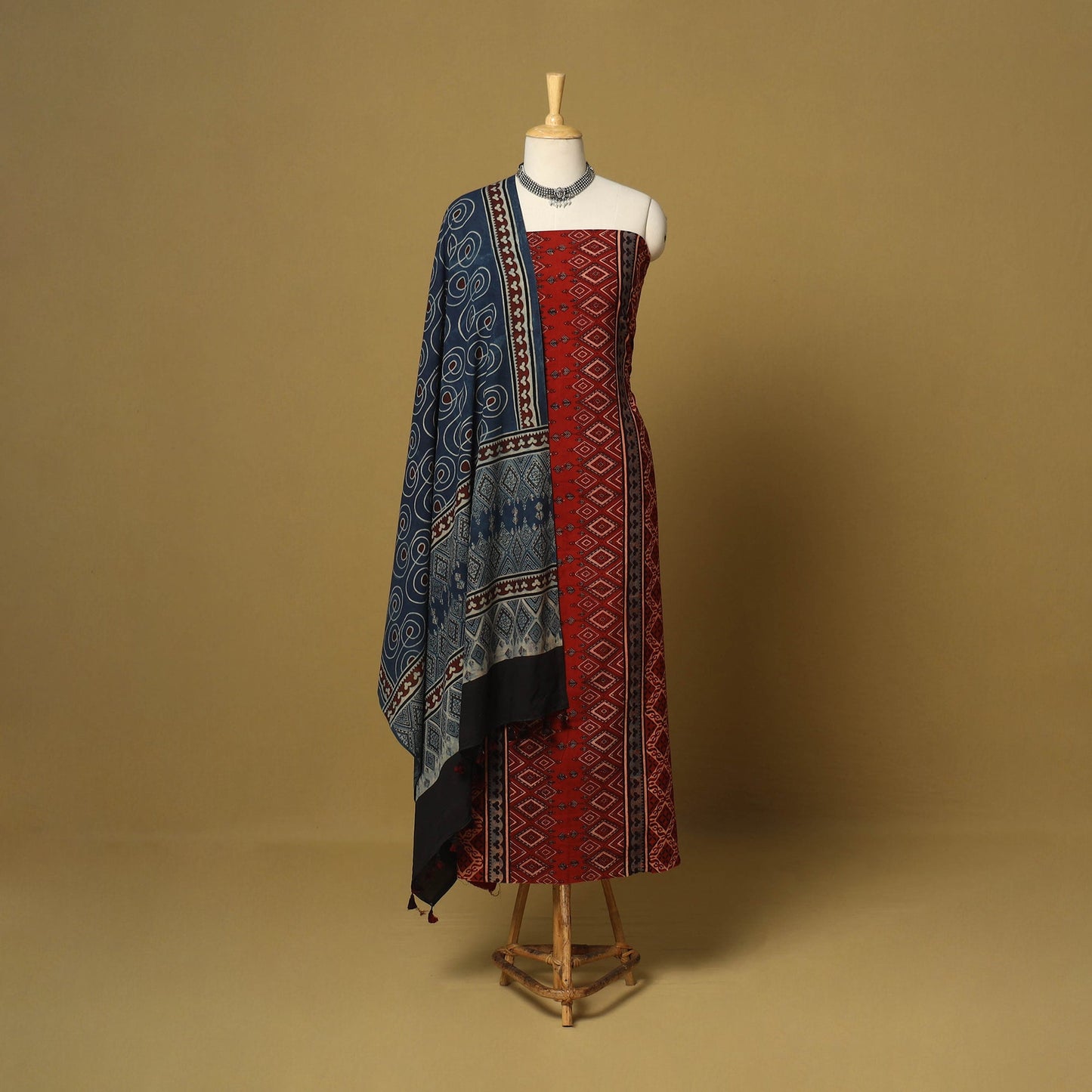 Red - natural dyed 3pc unstitched dress material 04