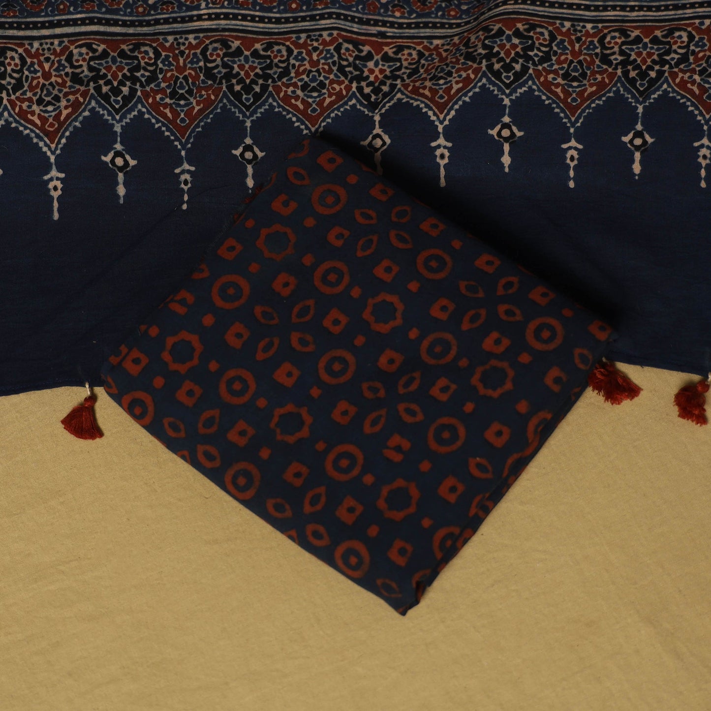 Red - natural dyed 3pc unstitched dress material 04