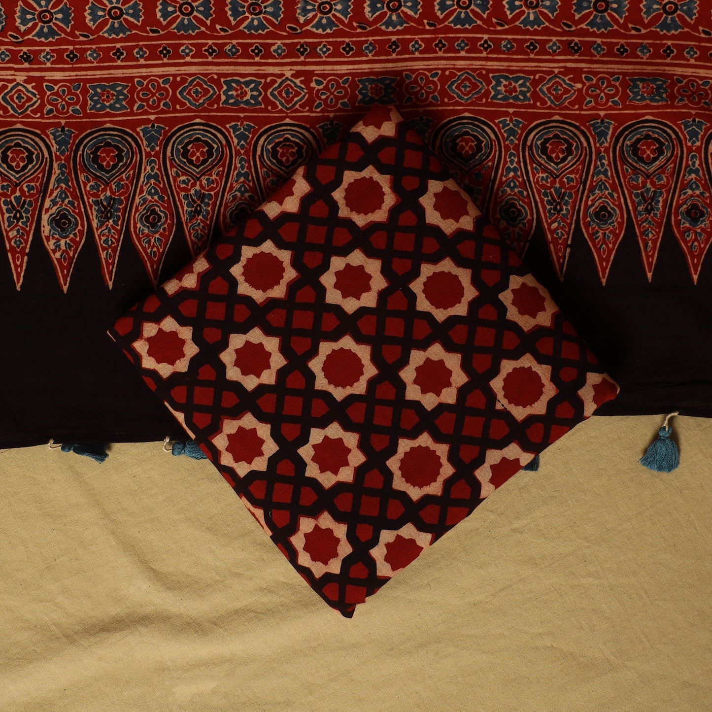 Red - natural dyed 3pc unstitched dress material 06