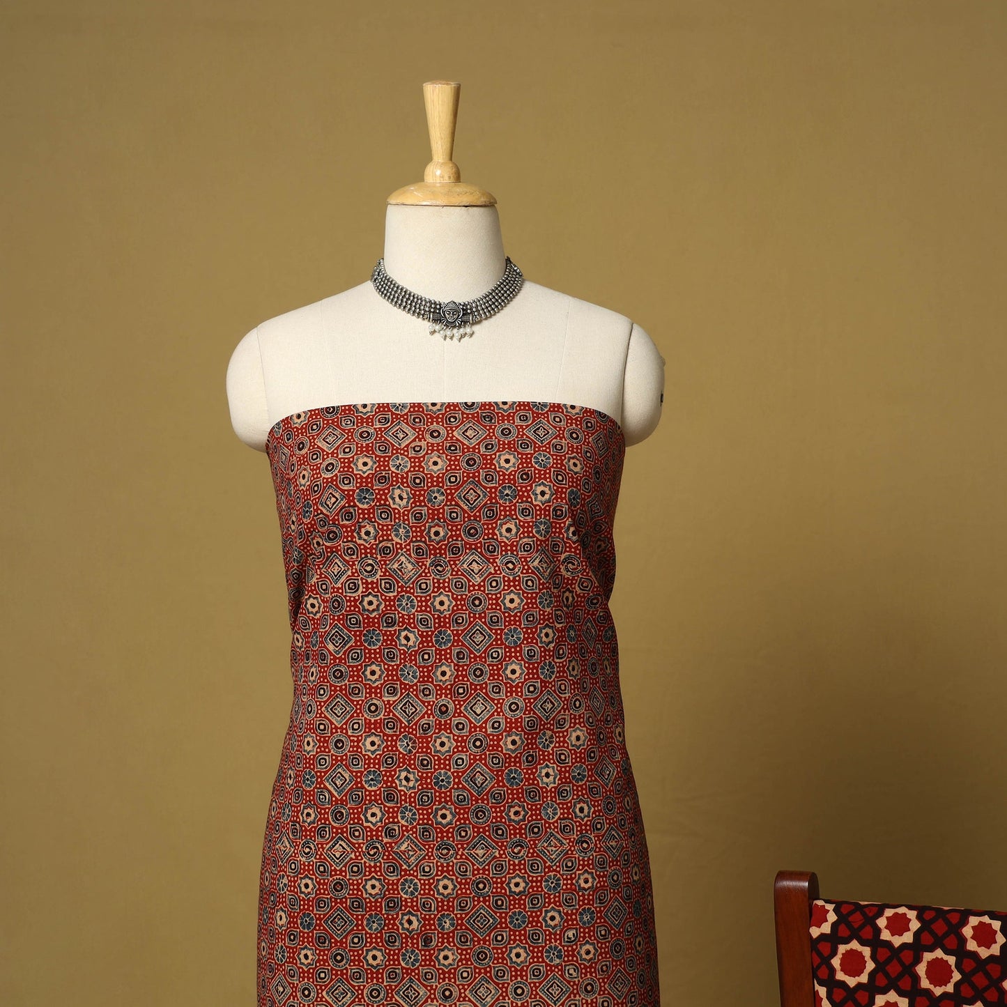 Red - natural dyed 3pc unstitched dress material 06