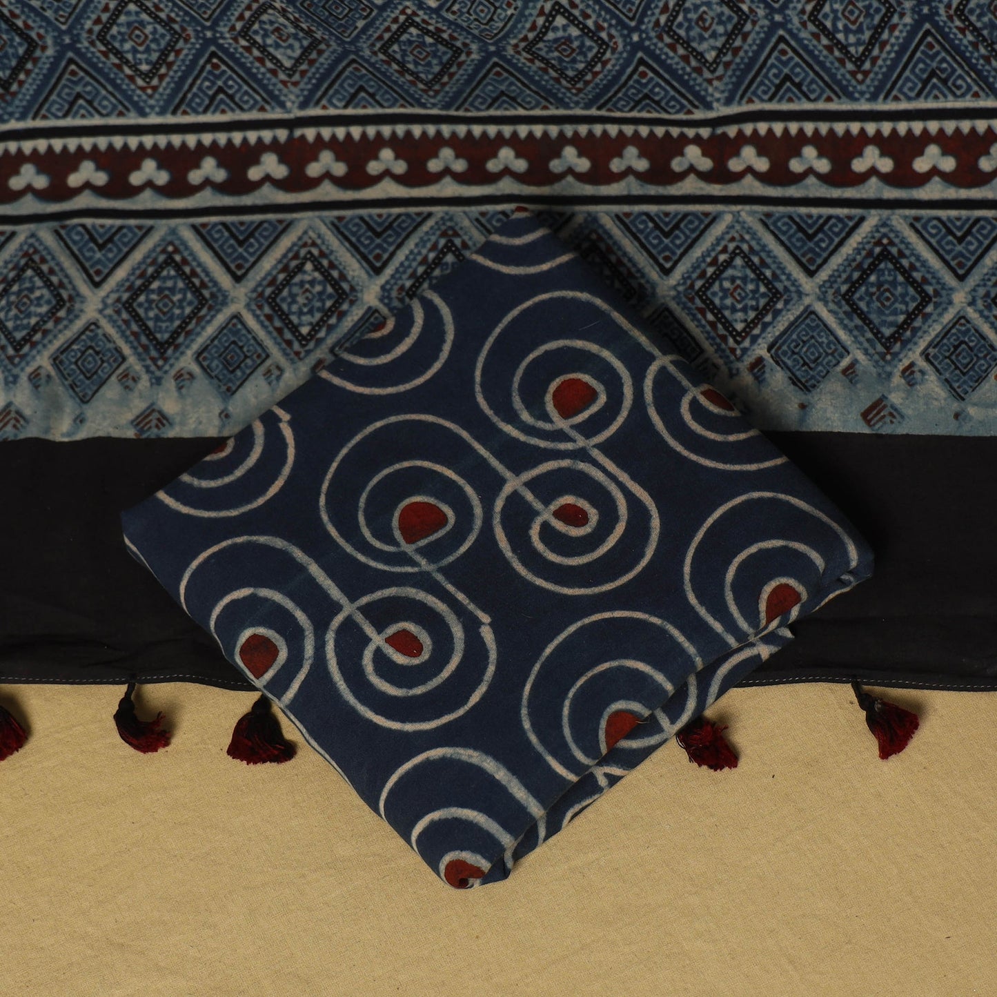 Red - natural dyed 3pc unstitched dress material 12