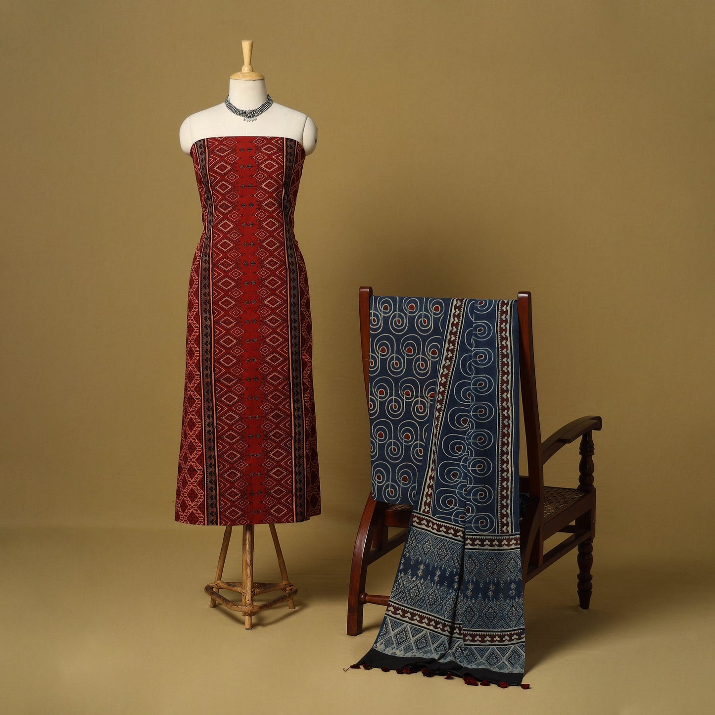 Red - natural dyed 3pc unstitched dress material 12