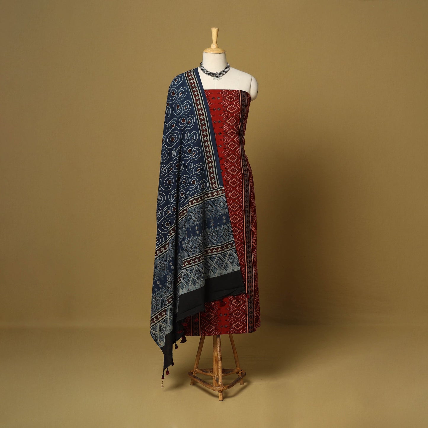 Red - natural dyed 3pc unstitched dress material 12