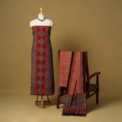 Red - natural dyed 3pc unstitched dress material 13