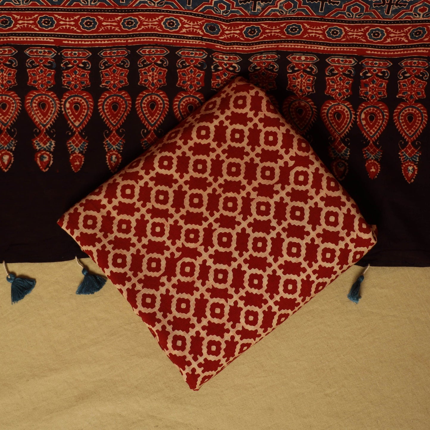 Red - natural dyed 3pc unstitched dress material 13