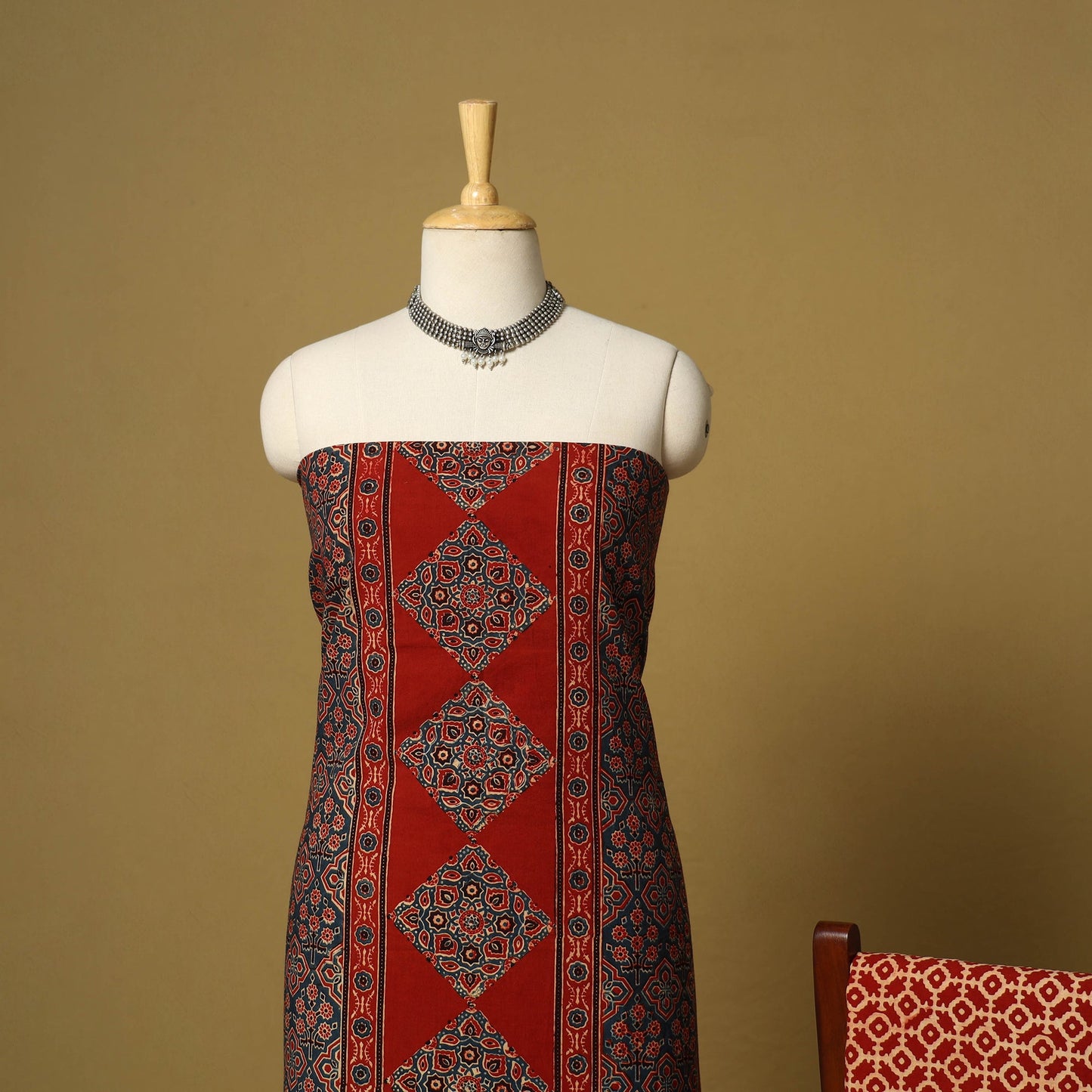 Red - natural dyed 3pc unstitched dress material 13