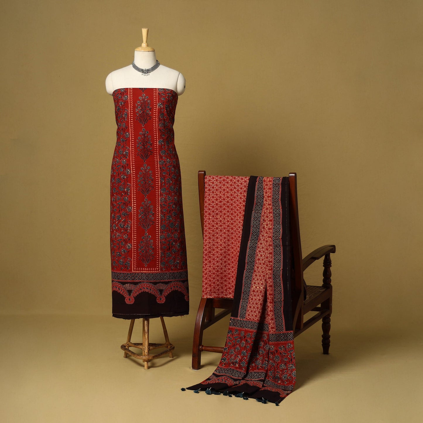 Red - natural dyed 3pc unstitched dress material 18