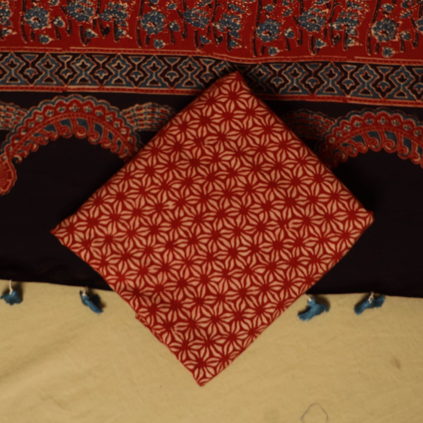 Red - natural dyed 3pc unstitched dress material 18