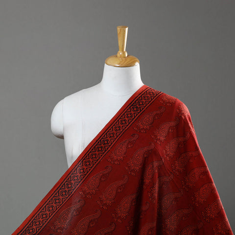 Red Natural Dyed Bagh Block Print Mul Cotton Fabric 