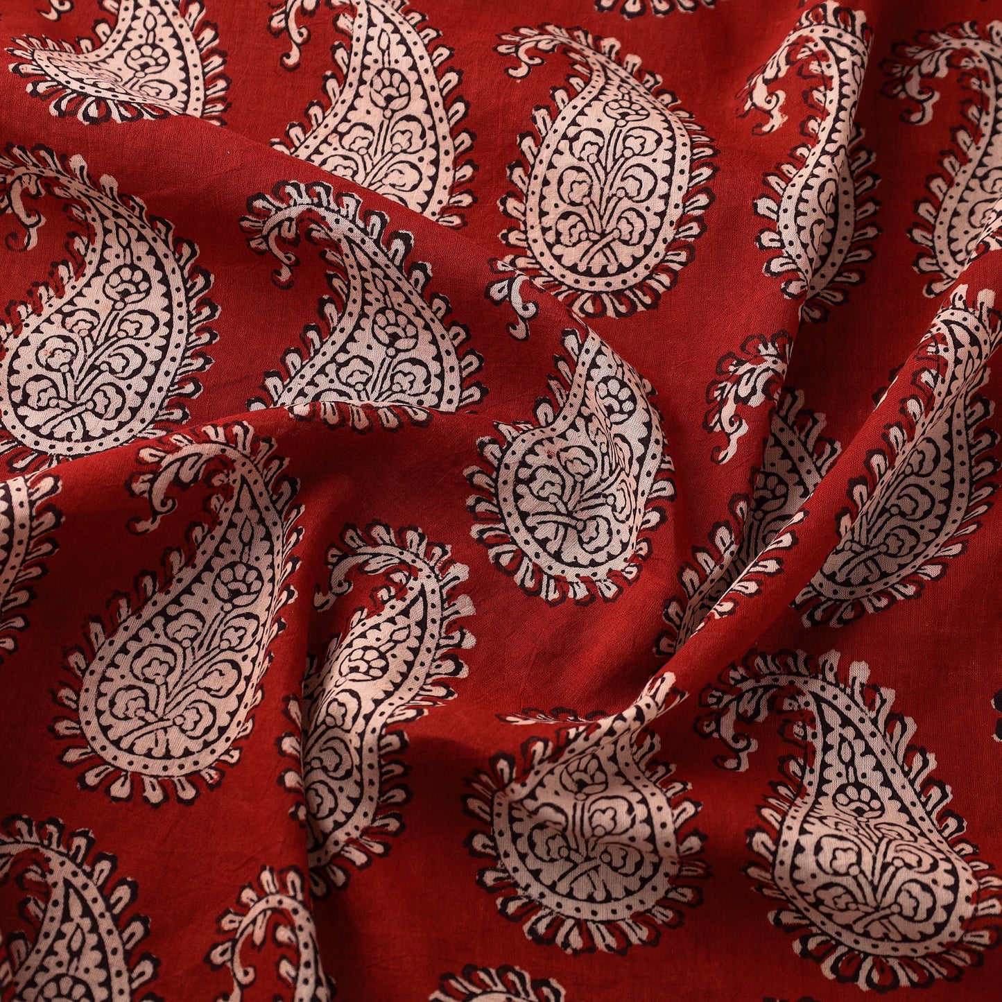 Red Natural Dyed Bagh Block Print Mul Cotton Fabric 