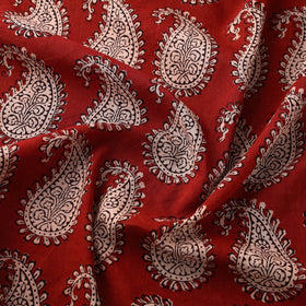 Red Natural Dyed Bagh Block Print Mul Cotton Fabric 