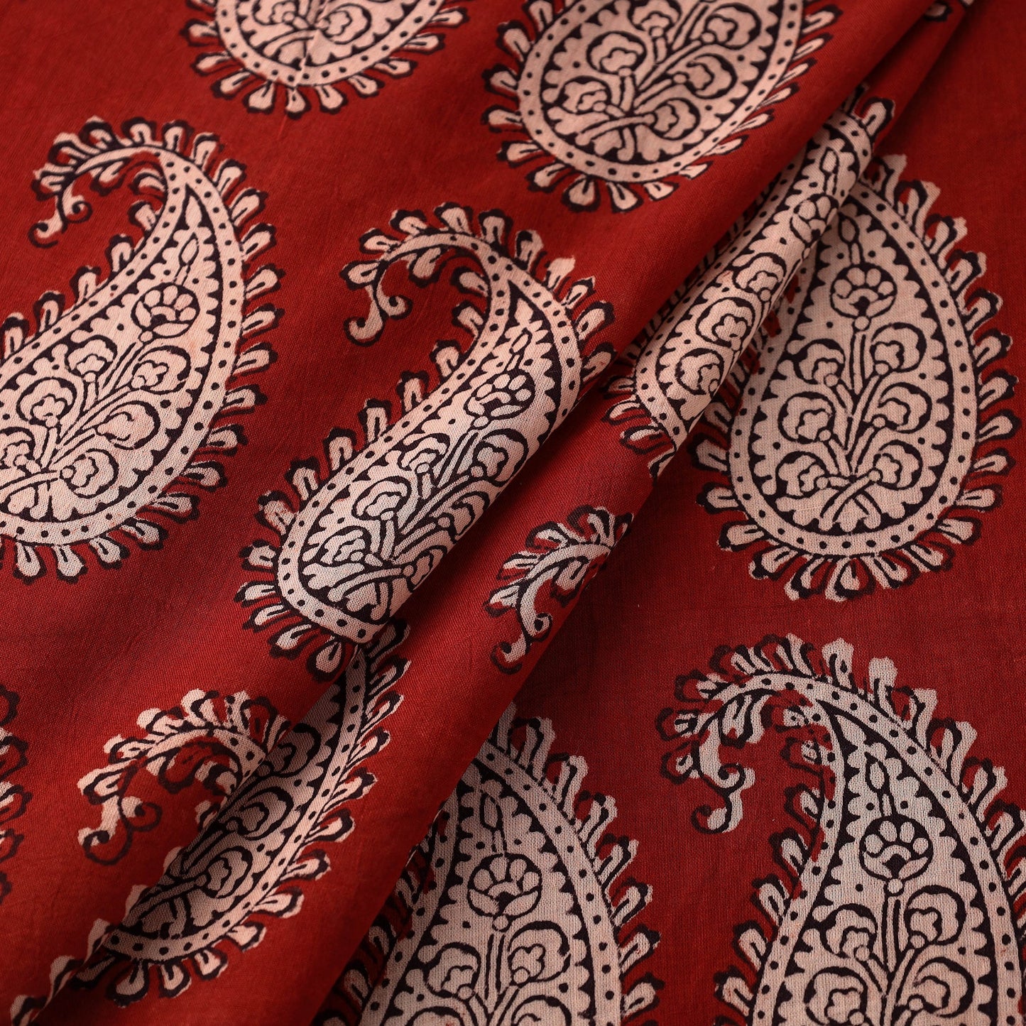 Red Natural Dyed Bagh Block Print Mul Cotton Fabric 